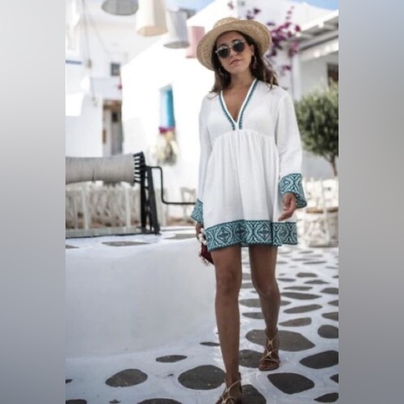 Zara embroidered white and green bohemian dress small - Picture 3 of 11